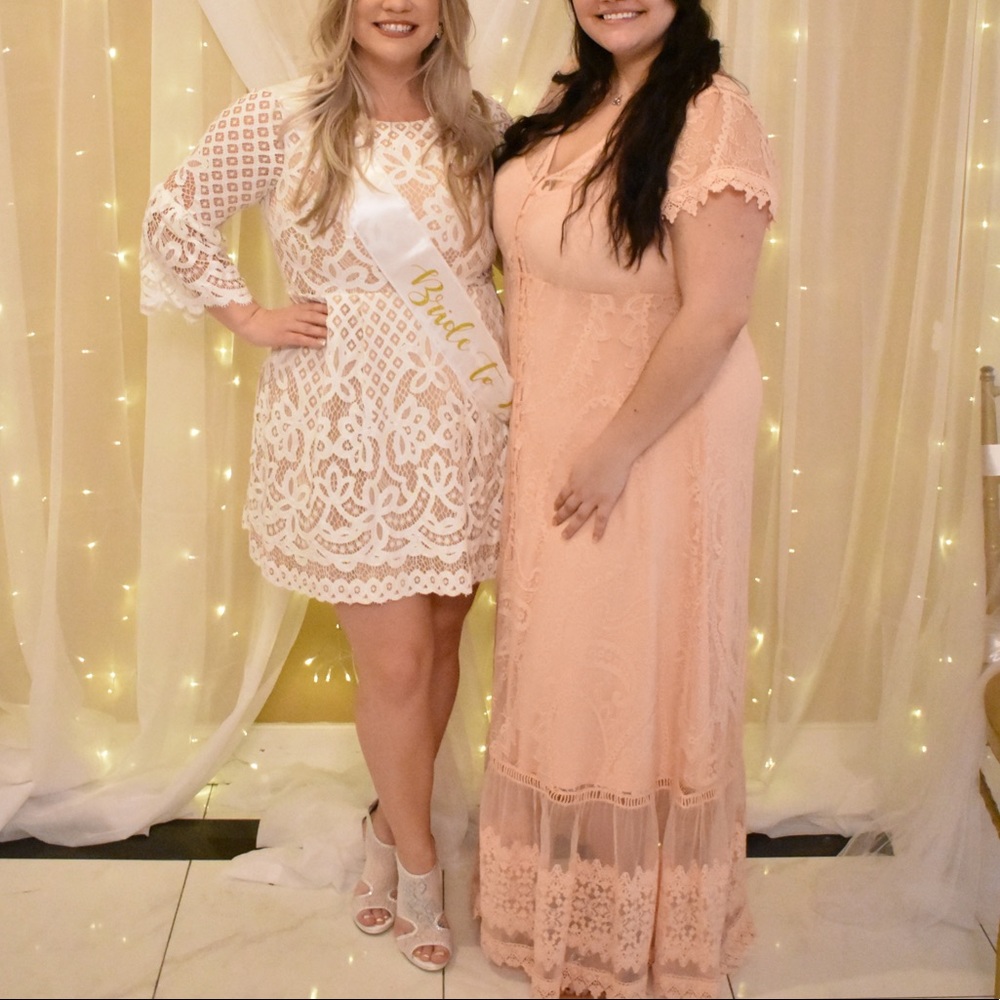 Eliza J Bell Sleeve White & Nude Dress